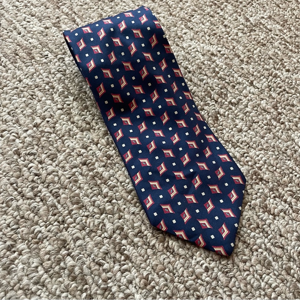 Christian Dior Navy and Red Geometric Tie